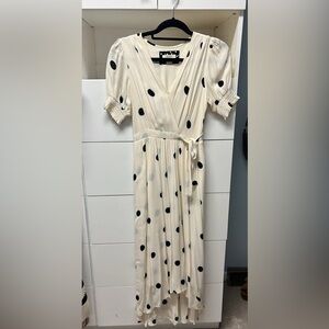 Anthropologie Black and Cream Puff Sleeve Midi Dress